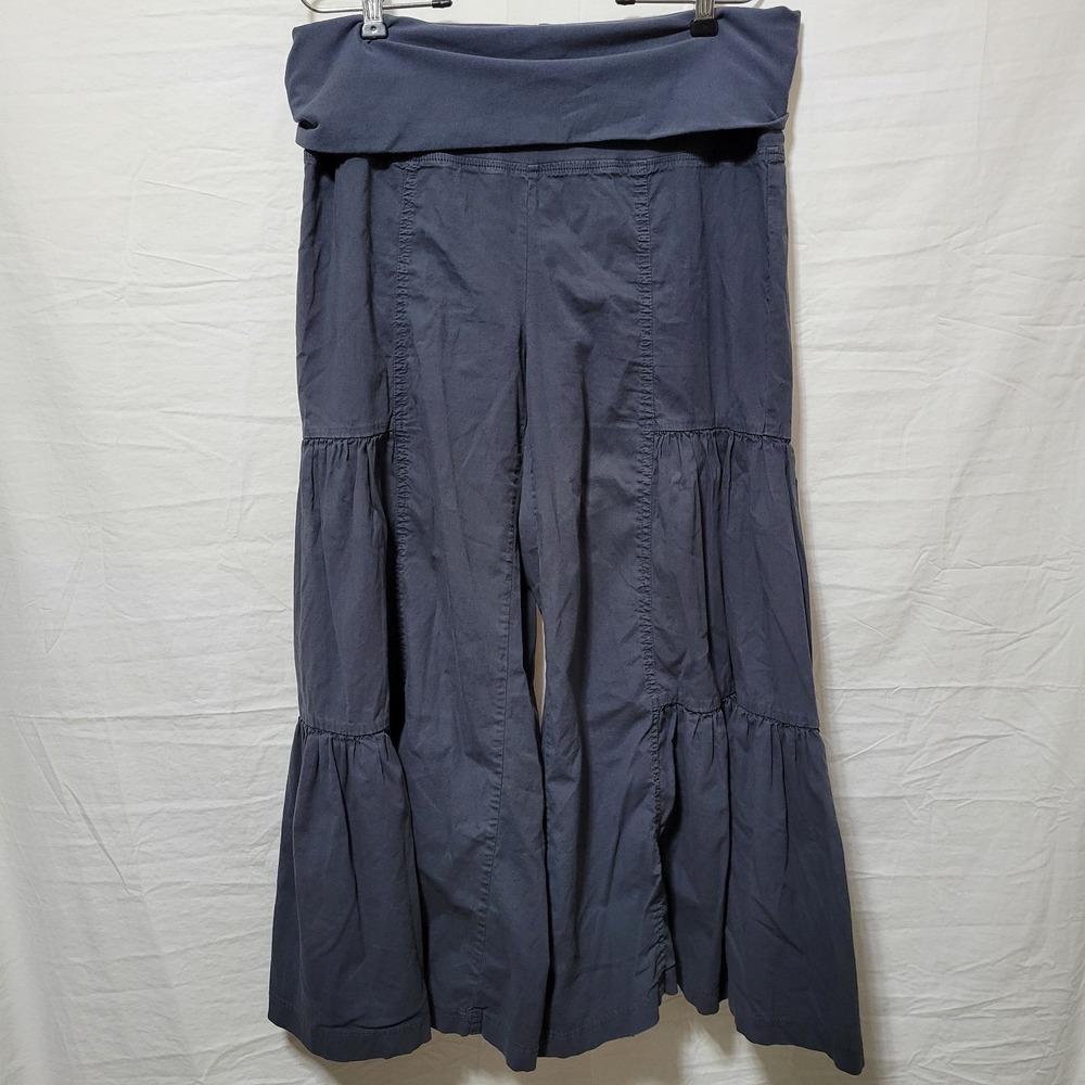 XCVI Wearables Tiered Palazzo Pants Size L Wide Leg Foldover Waist Cropped Gray